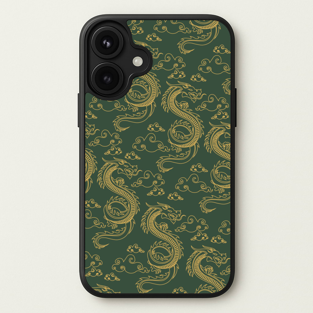 Green And Gold Dragon Pattern Phone Case for iPhone 17