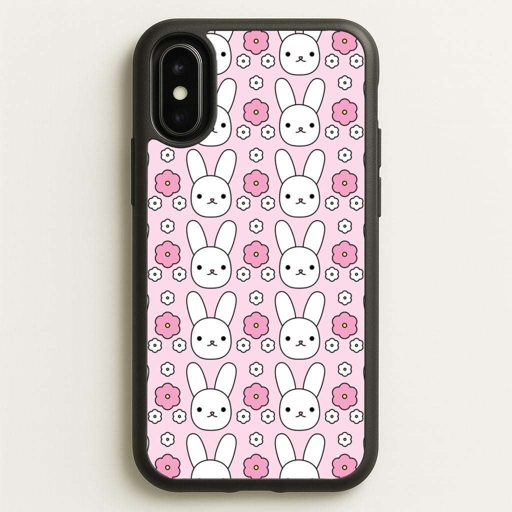 Bunnies And Flowers Pattern - Easter Phone Case for iPhone X / XS