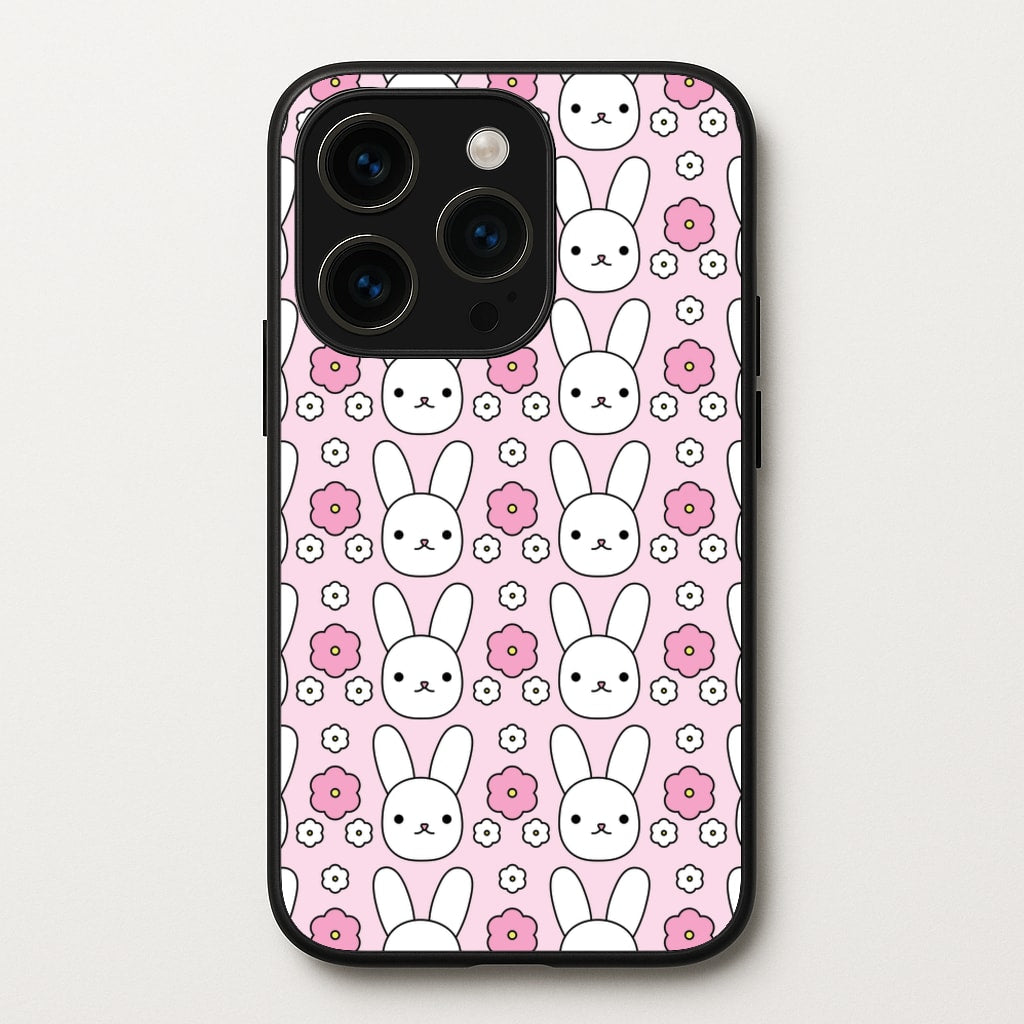 Bunnies And Flowers Pattern - Easter Phone Case for iPhone 15 Pro