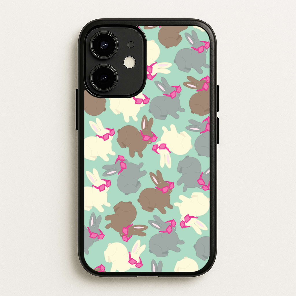 Bunny With Glasses Pattern - Easter Phone Case for iPhone 12 Mini