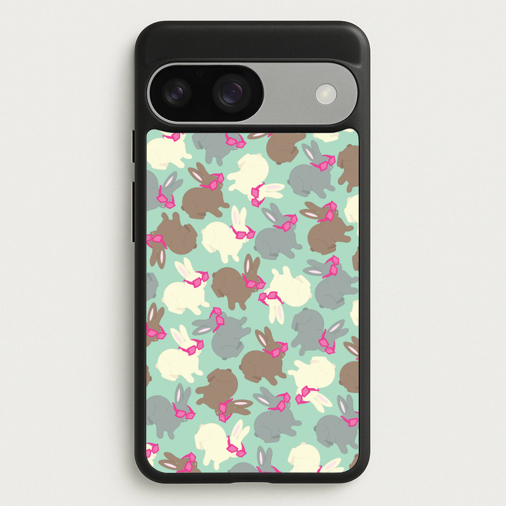 Bunny With Glasses Pattern - Easter Phone Case for Google Pixel 9 / 9 Pro