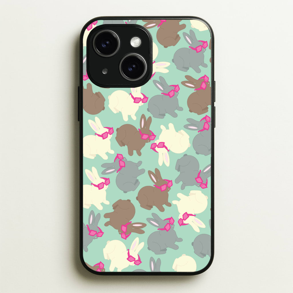 Bunny With Glasses Pattern - Easter Phone Case for iPhone 15