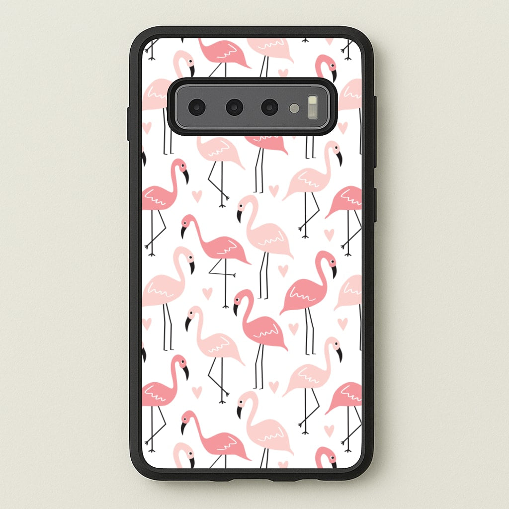 White & Pink Flamingo Pattern - Flamingos Phone Case for Galaxy S10 Plus