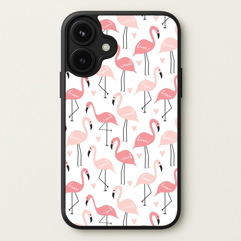 White & Pink Flamingo Pattern Phone Case for iPhone 17