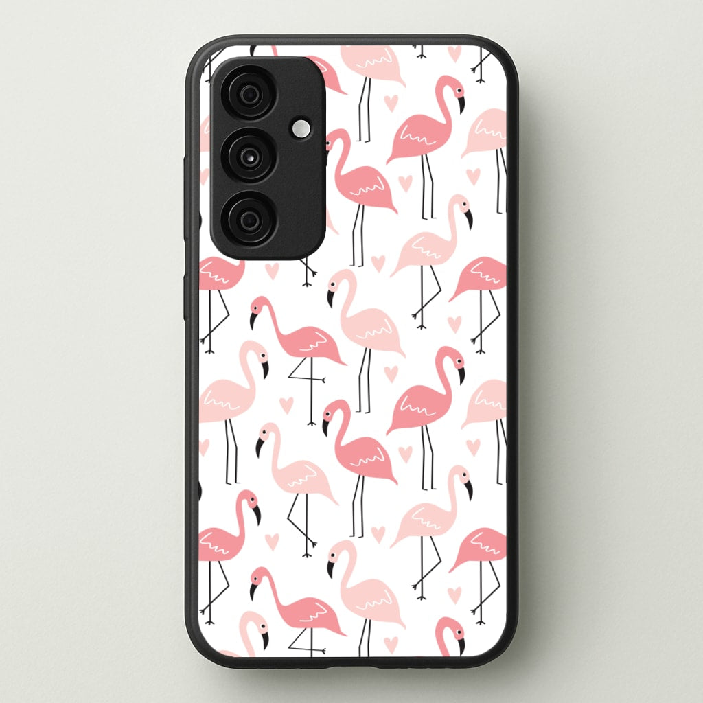 White & Pink Flamingo Pattern - Flamingos Phone Case for Galaxy A35