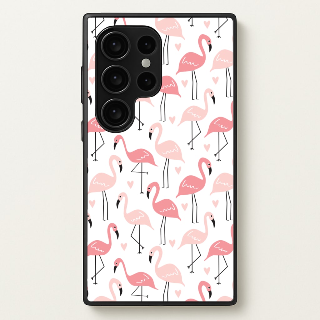 White & Pink Flamingo Pattern - Flamingos Phone Case for Galaxy S24 Ultra