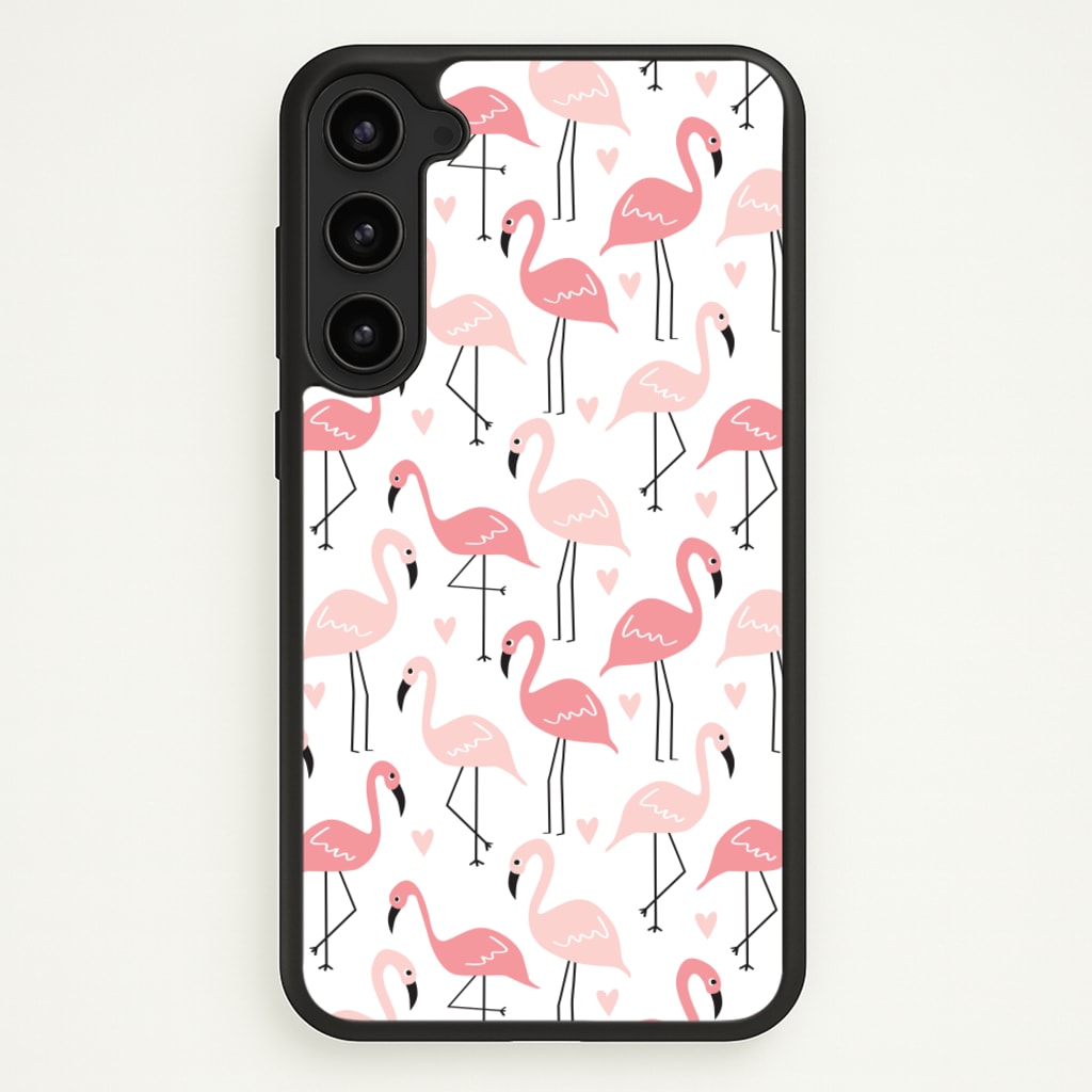 White & Pink Flamingo Pattern - Flamingos Phone Case for Galaxy S23 Plus