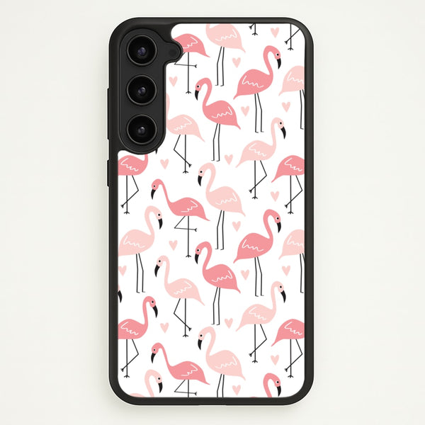 White & Pink Flamingo Pattern - Flamingos Phone Case for Galaxy S23 Plus