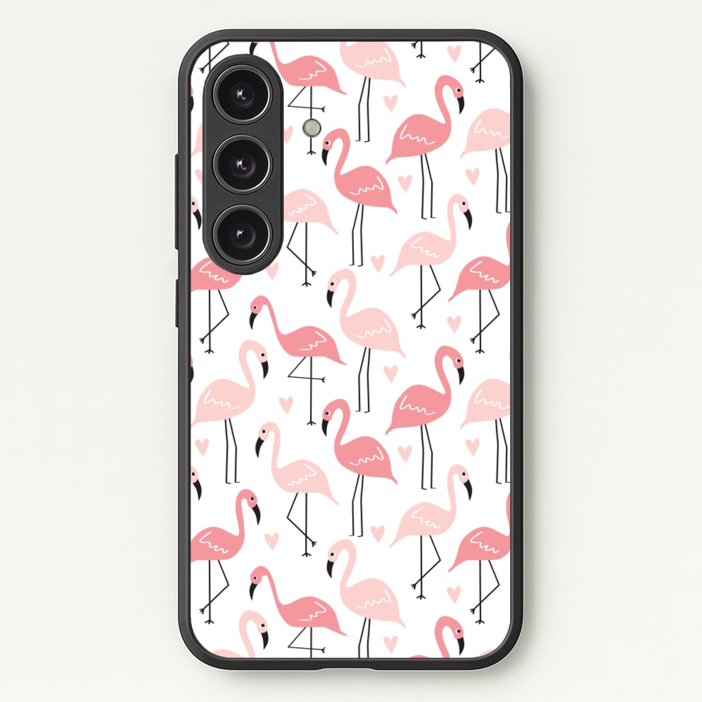 White & Pink Flamingo Pattern - Flamingos Phone Case for Galaxy S25 Plus