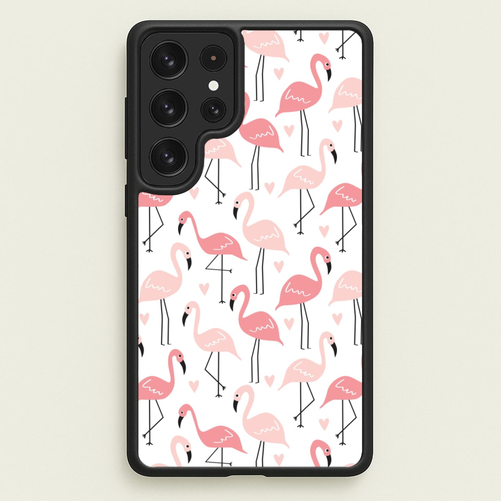 White & Pink Flamingo Pattern - Flamingos Phone Case for Galaxy S22 Ultra