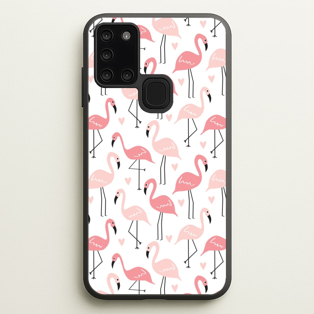 White & Pink Flamingo Pattern - Flamingos Phone Case for Galaxy A21s
