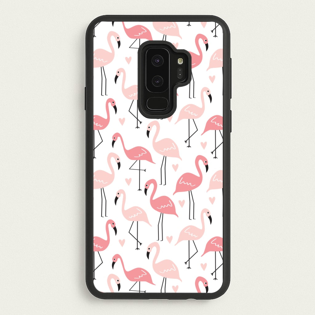 White & Pink Flamingo Pattern - Flamingos Phone Case for Galaxy S9 Plus