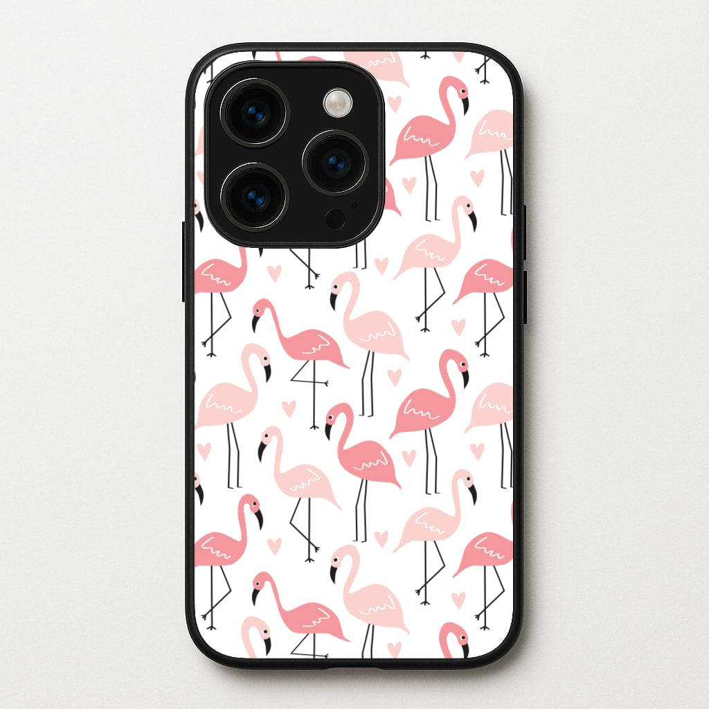 White & Pink Flamingo Pattern - Flamingos Phone Case for iPhone 14 Pro