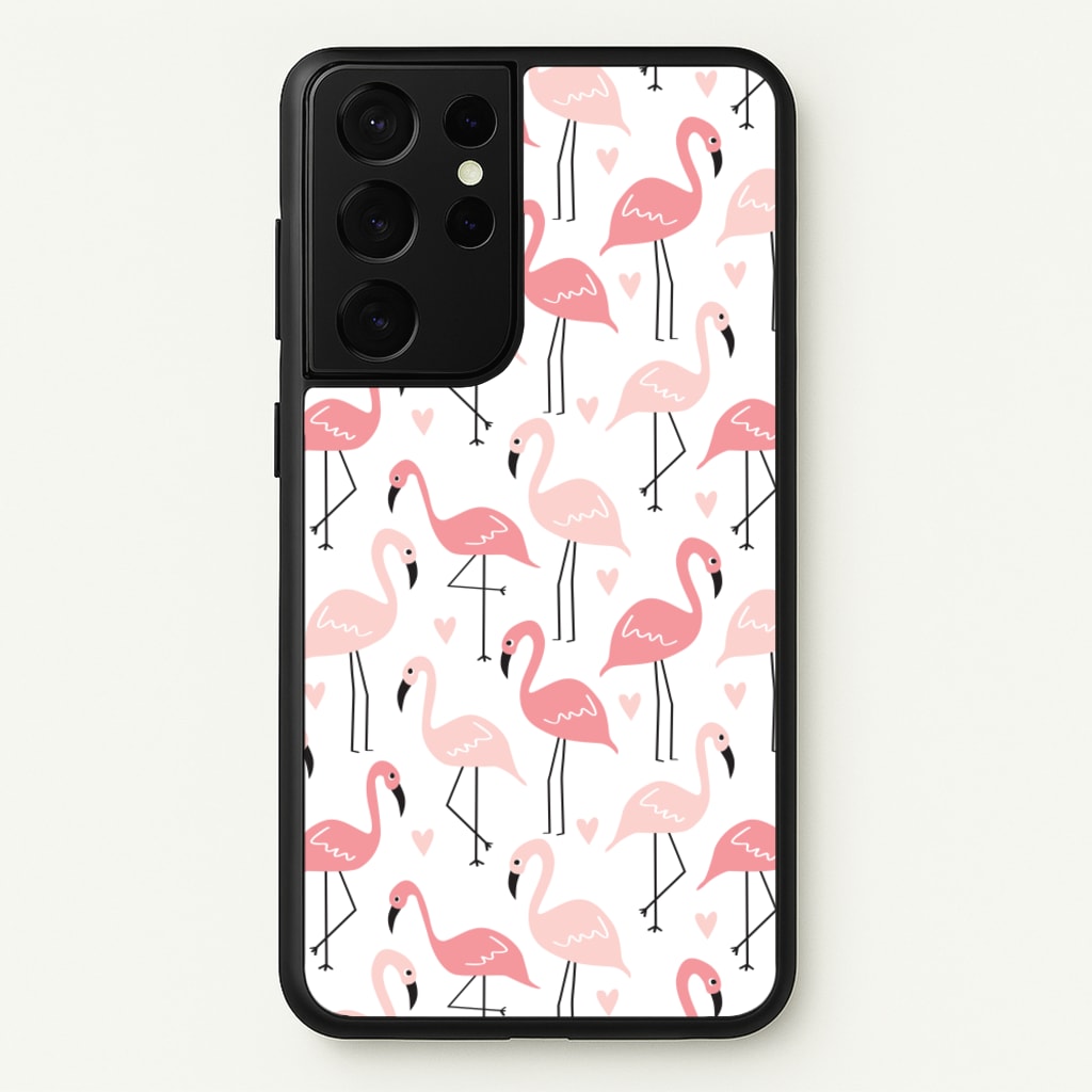 White & Pink Flamingo Pattern - Flamingos Phone Case for Galaxy S21 Ultra