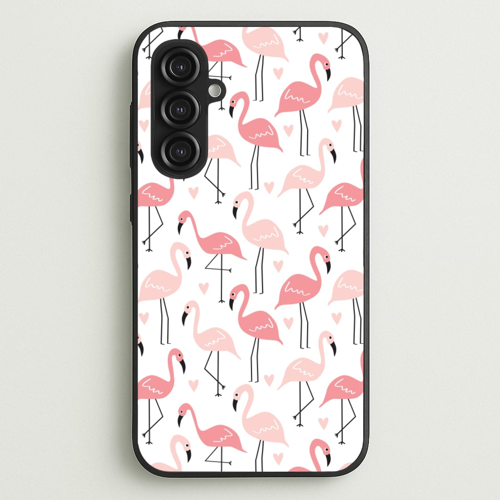 White & Pink Flamingo Pattern - Flamingos Phone Case for Galaxy S23FE