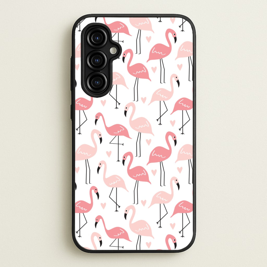 White & Pink Flamingo Pattern - Flamingos Phone Case for Galaxy A54
