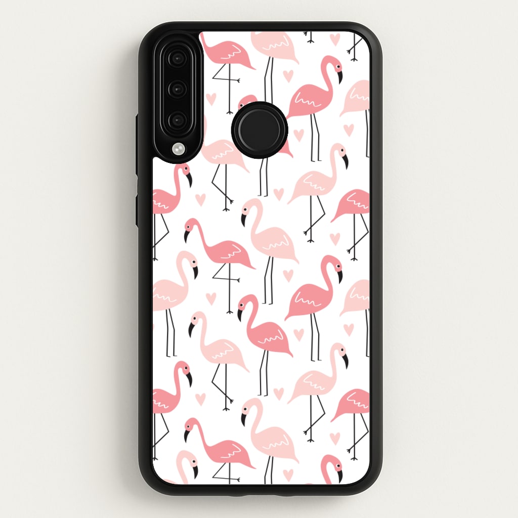 White & Pink Flamingo Pattern - Flamingos Phone Case for Huawei P30 Lite