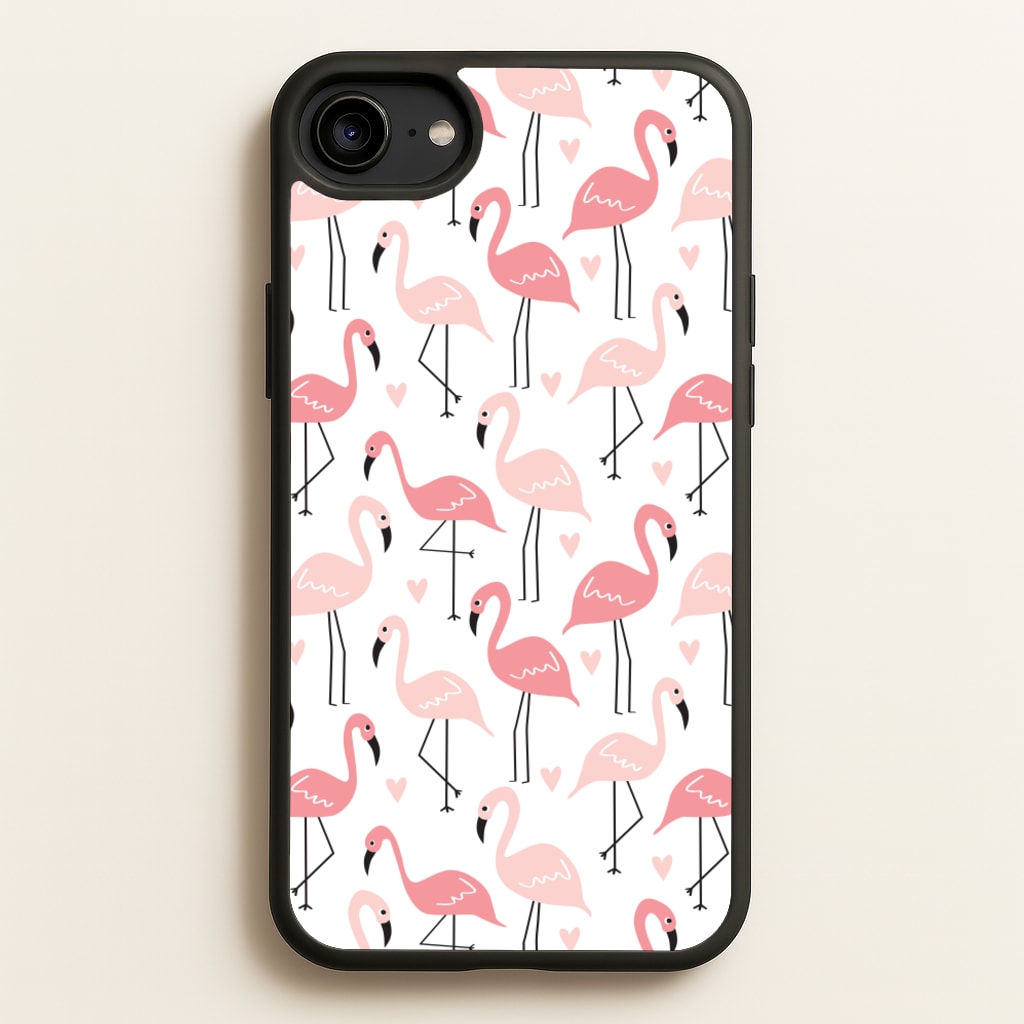 White & Pink Flamingo Pattern - Flamingos Phone Case for iPhone 6 / 7 / 8 / SE