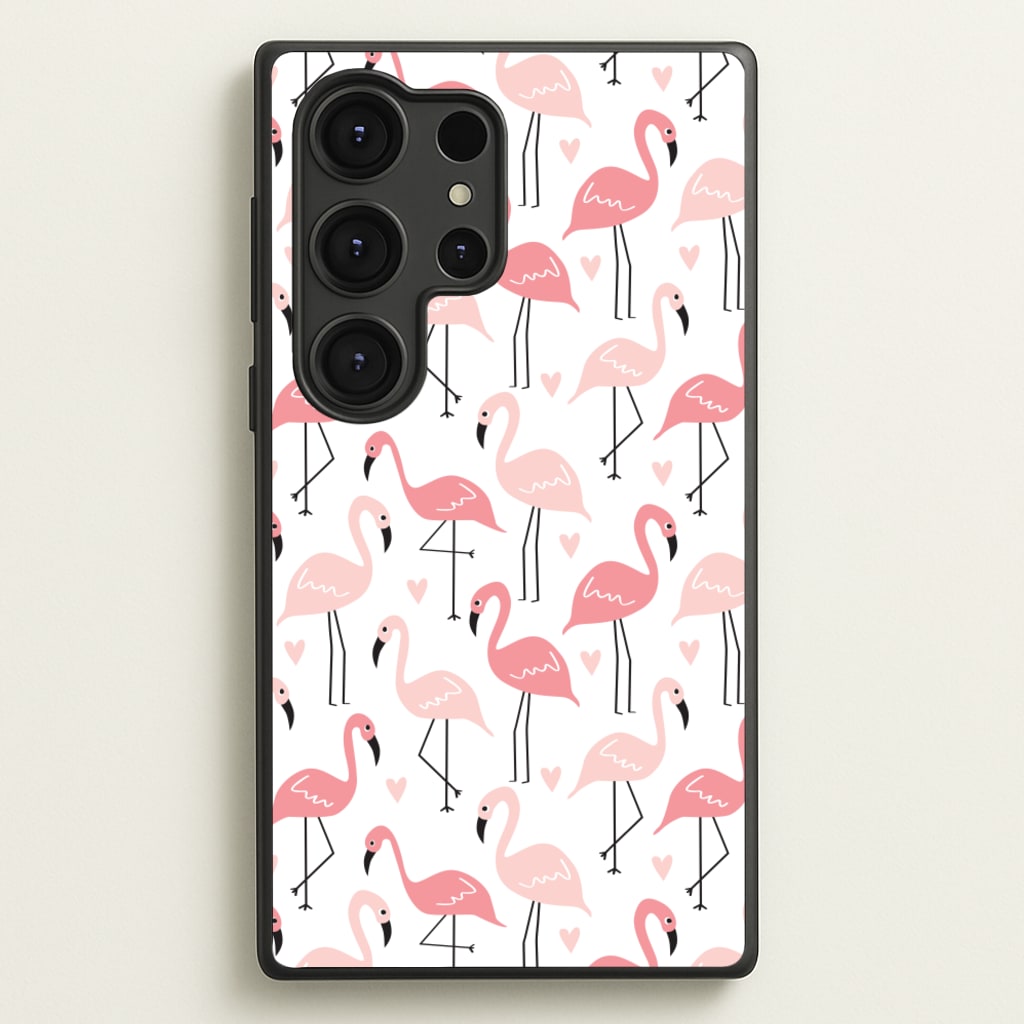 White & Pink Flamingo Pattern - Flamingos Phone Case for Galaxy S25 Ultra