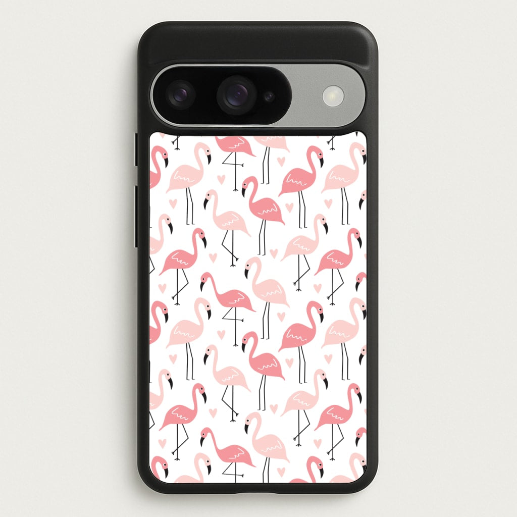 White & Pink Flamingo Pattern Phone Case for Google Pixel 10 / 10 Pro