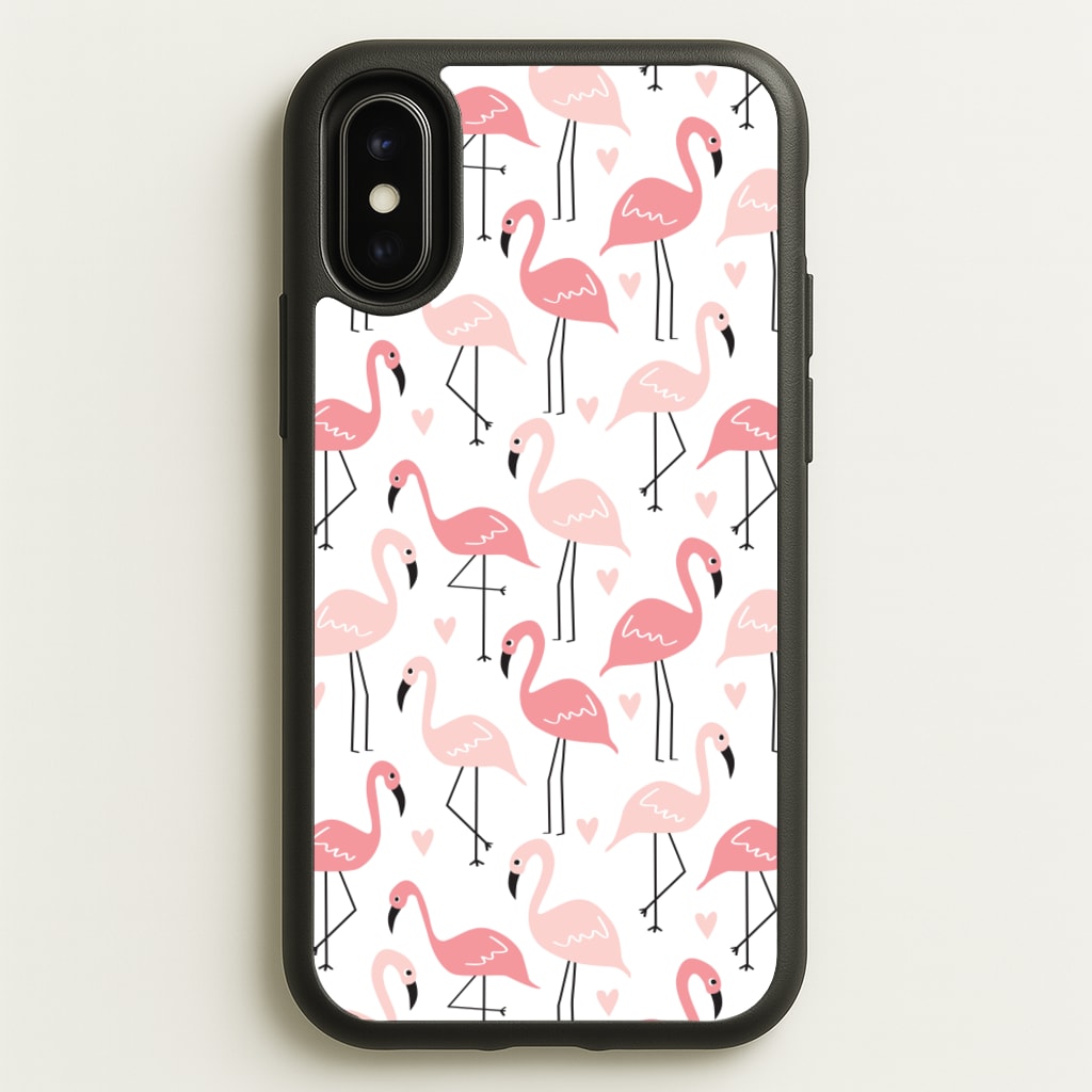 White & Pink Flamingo Pattern - Flamingos Phone Case for iPhone X / XS