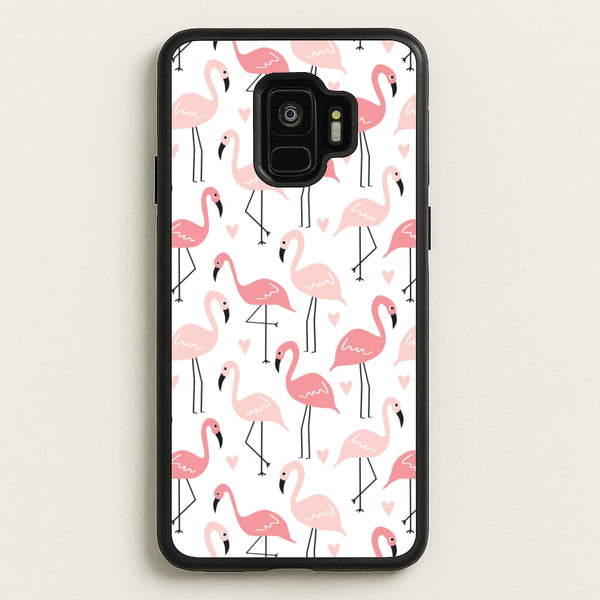 White & Pink Flamingo Pattern - Flamingos Phone Case for Galaxy S9