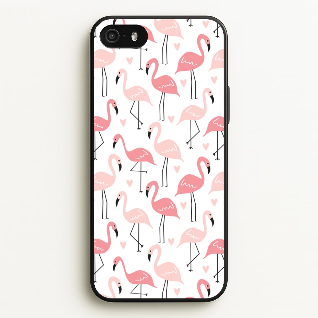 White & Pink Flamingo Pattern - Flamingos Phone Case for iPhone 5 / 5s / SE 2016