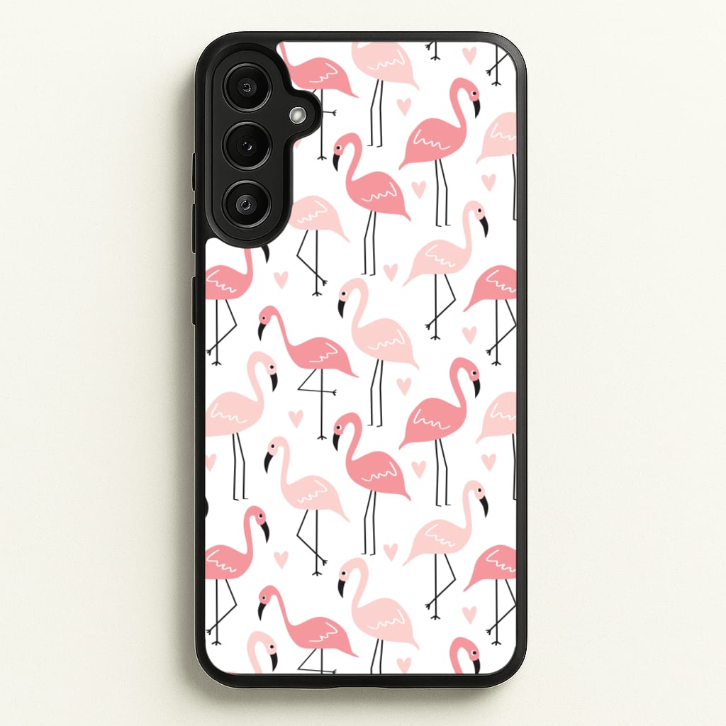 White & Pink Flamingo Pattern - Flamingos Phone Case for Galaxy A34