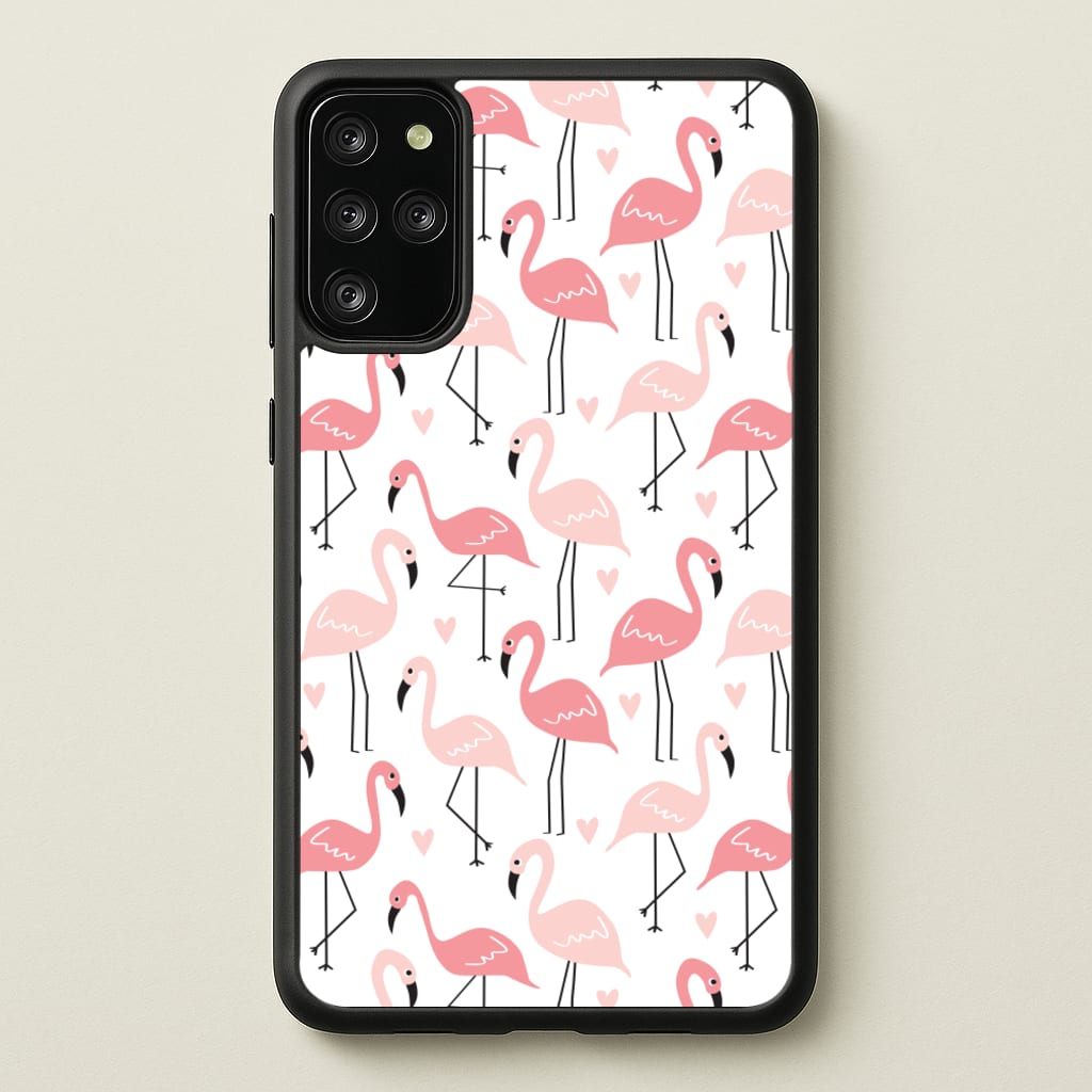 White & Pink Flamingo Pattern - Flamingos Phone Case for Galaxy S20 Plus