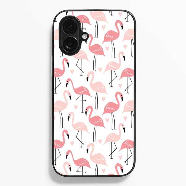 White & Pink Flamingo Pattern - Flamingos Phone Case for iPhone 16 Plus