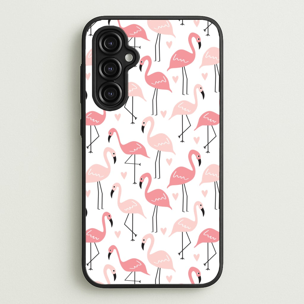White & Pink Flamingo Pattern - Flamingos Phone Case for Galaxy A14