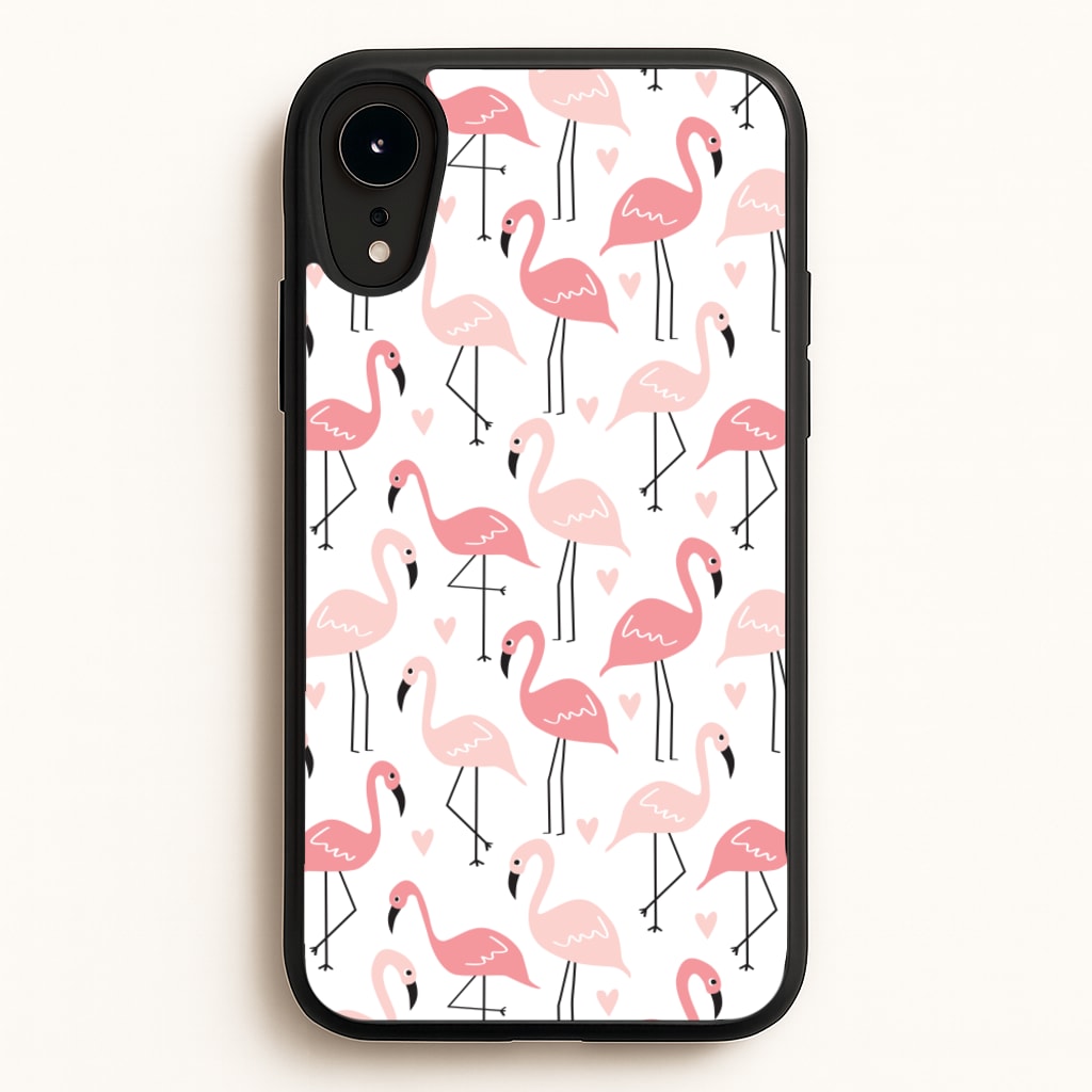 White & Pink Flamingo Pattern - Flamingos Phone Case for iPhone XR