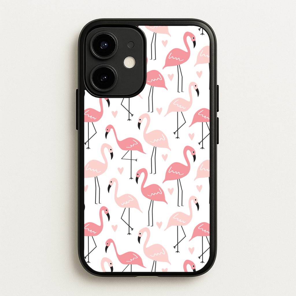 White & Pink Flamingo Pattern - Flamingos Phone Case for iPhone 12 Mini