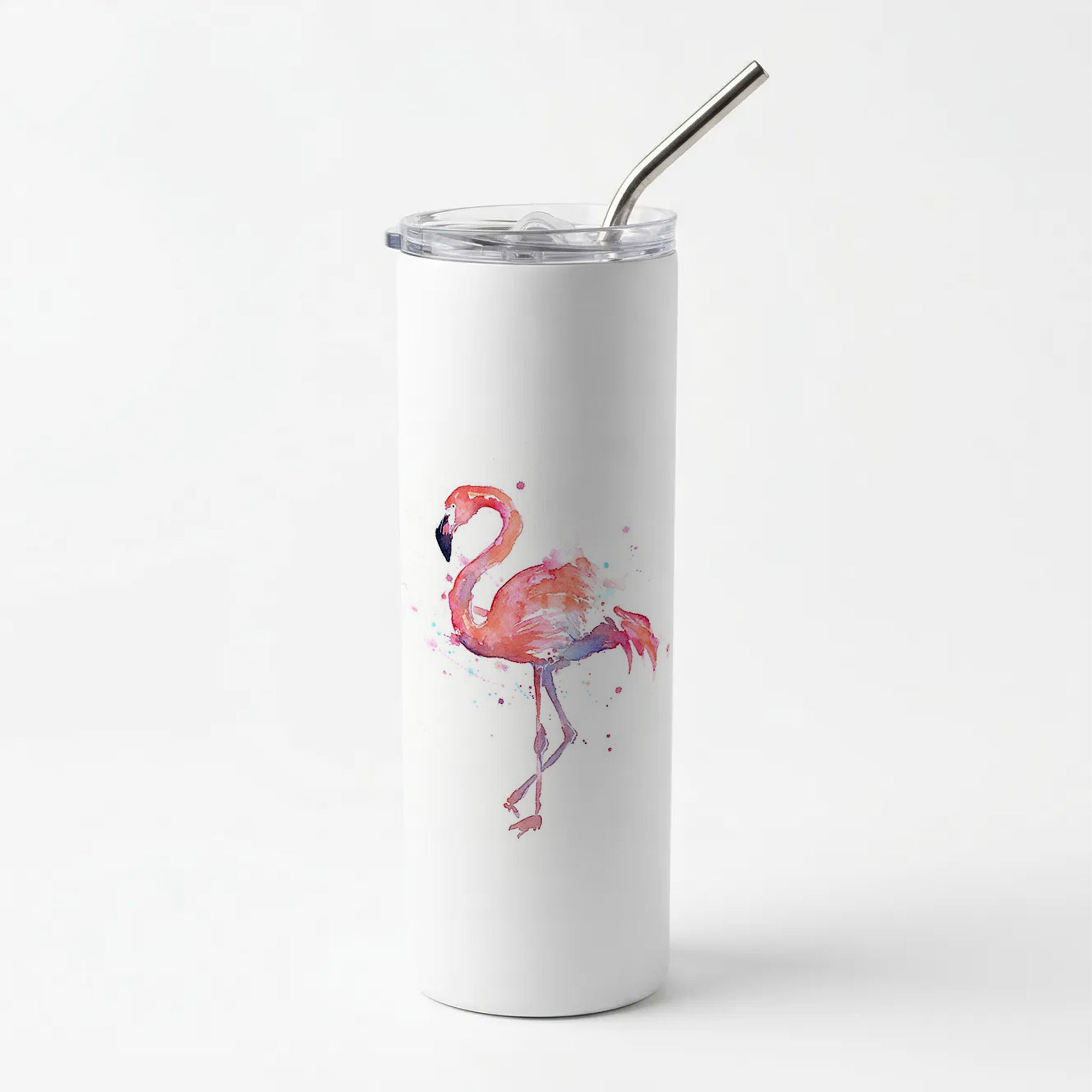 Watercolour Flamingo Painting Skinny Tumbler