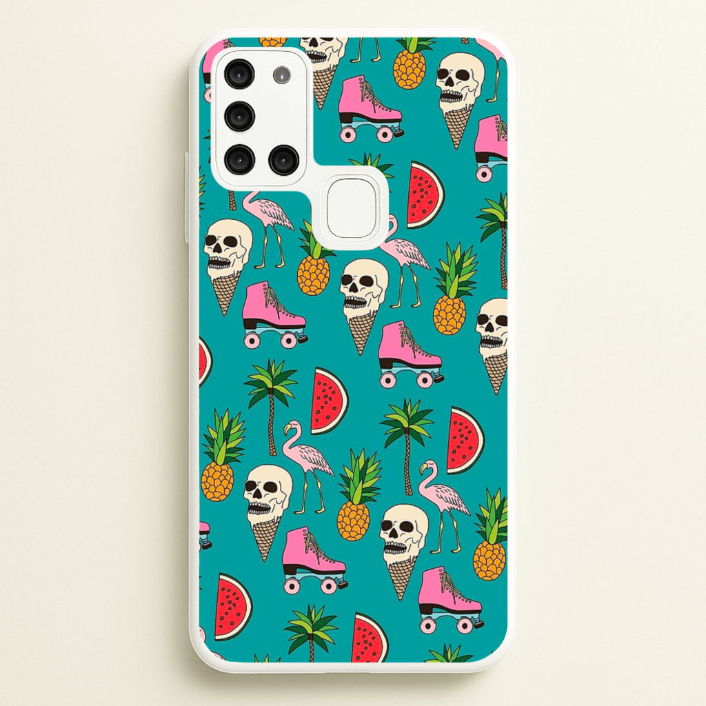 Skull Creams - Summer Pattern - Flamingos Phone Case for Galaxy A21s