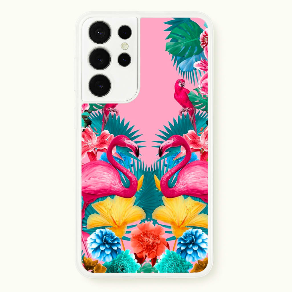 Flamingo and Tropical garden - Flamingos Phone Case for Galaxy S21 Ultra
