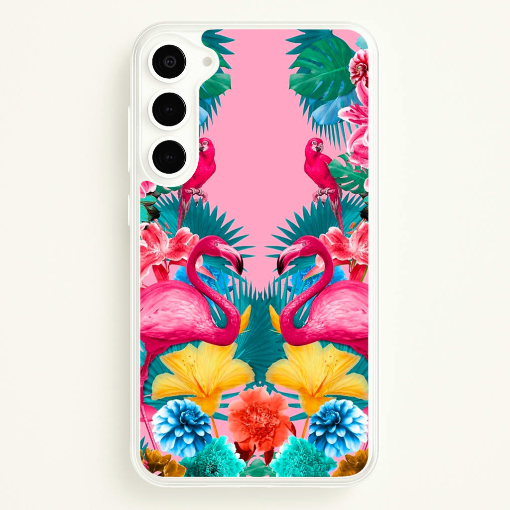 Flamingo and Tropical garden - Flamingos Phone Case for Galaxy S23 Plus