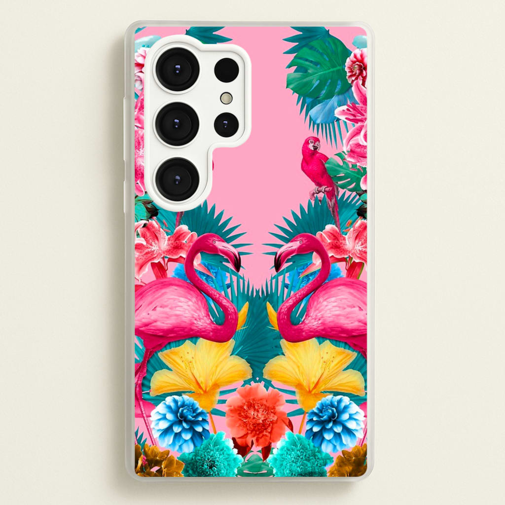 Flamingo and Tropical garden - Flamingos Phone Case for Galaxy S25 Ultra