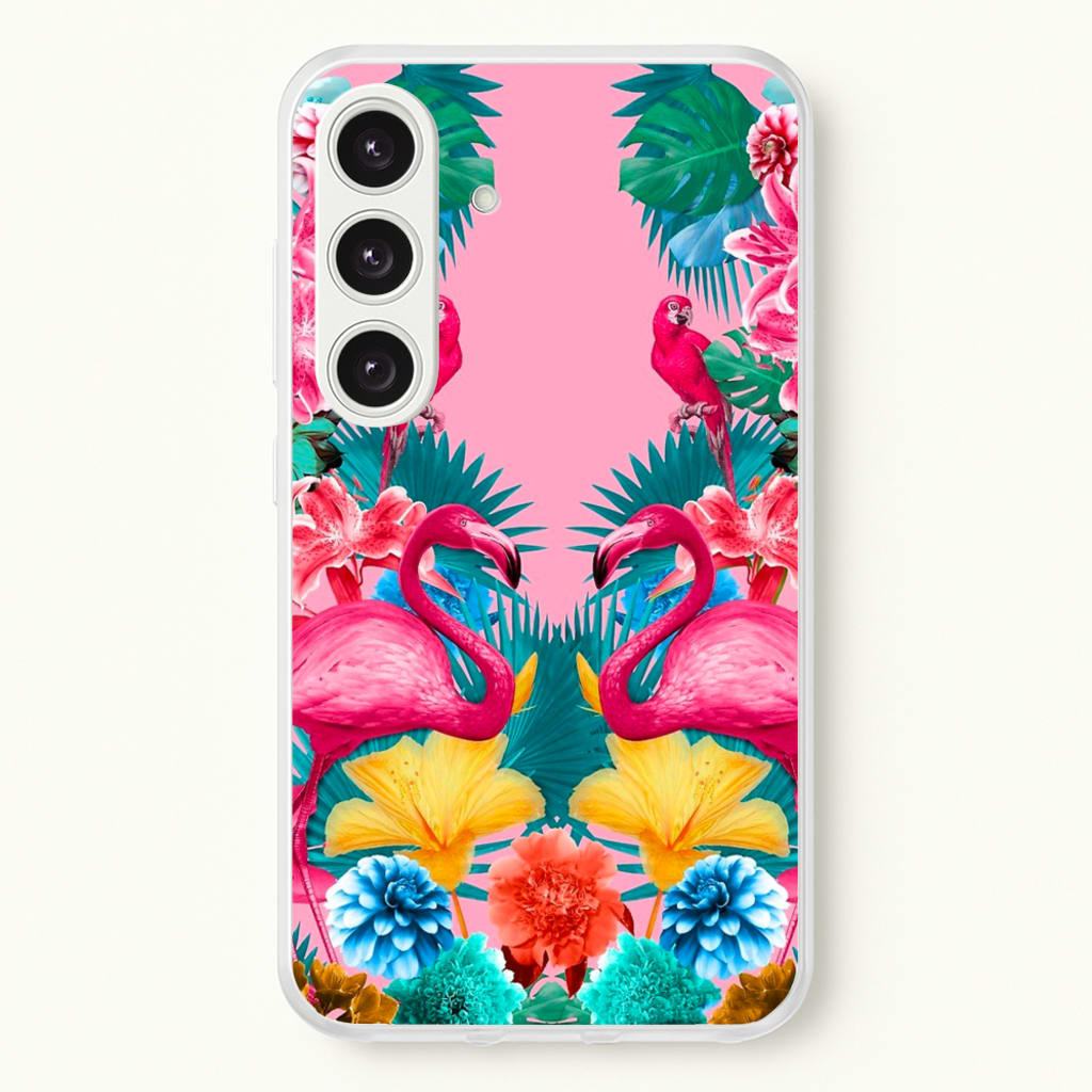 Flamingo and Tropical garden - Flamingos Phone Case for Galaxy S24