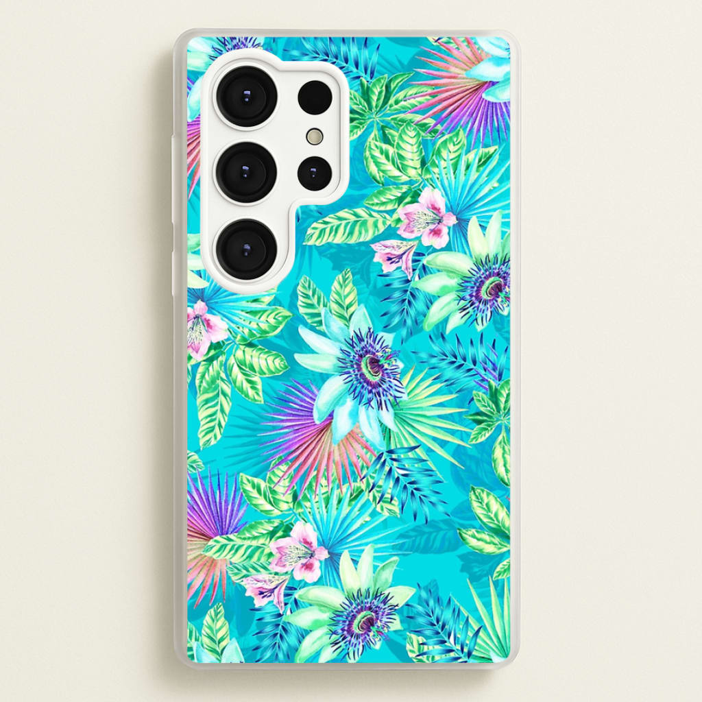 Blue Floral Pattern - Floral Phone Case for Galaxy S25 Ultra