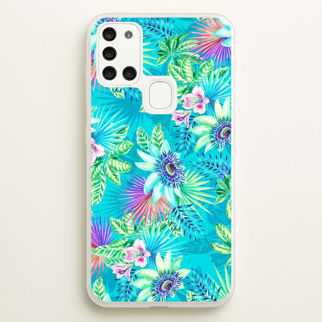 Blue Floral Pattern - Floral Phone Case for Galaxy A21s