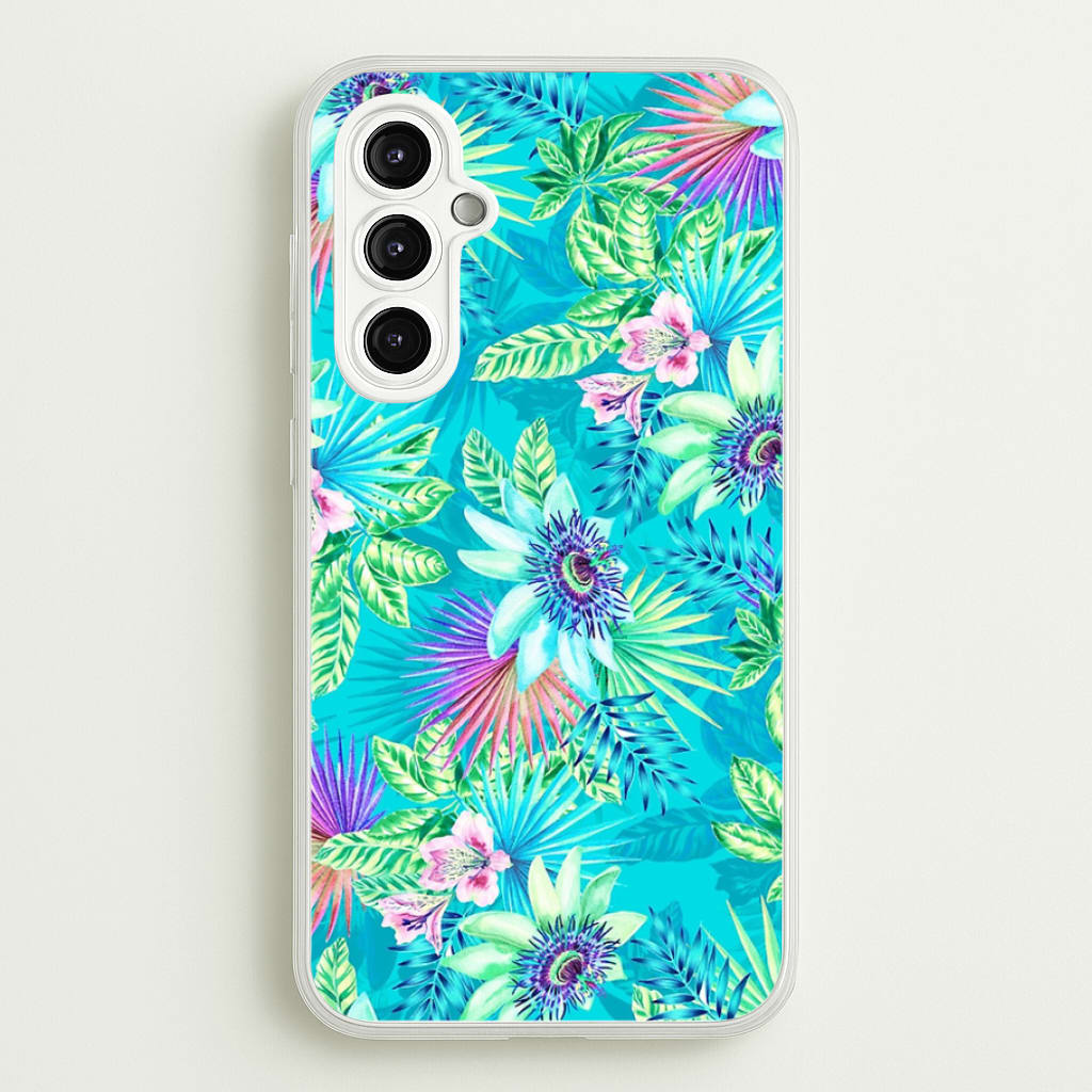 Blue Floral Pattern - Floral Phone Case for Galaxy A14