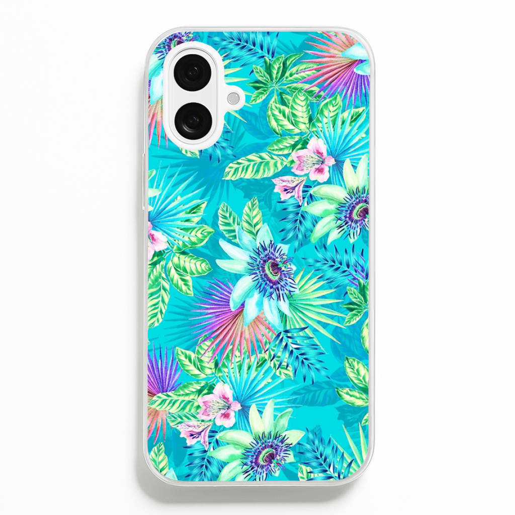 Blue Floral Pattern - Floral Phone Case for iPhone 16 Plus