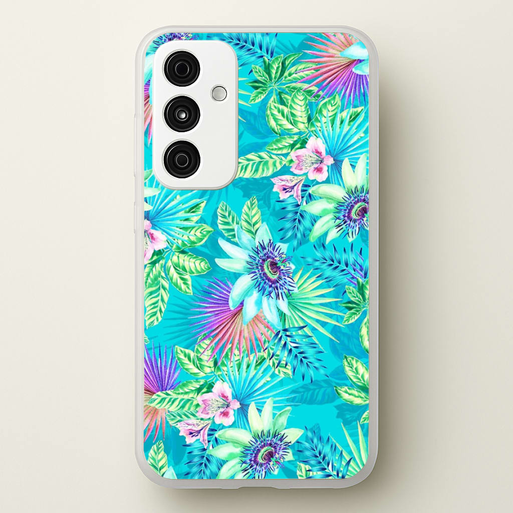 Blue Floral Pattern - Floral Phone Case for Galaxy A55