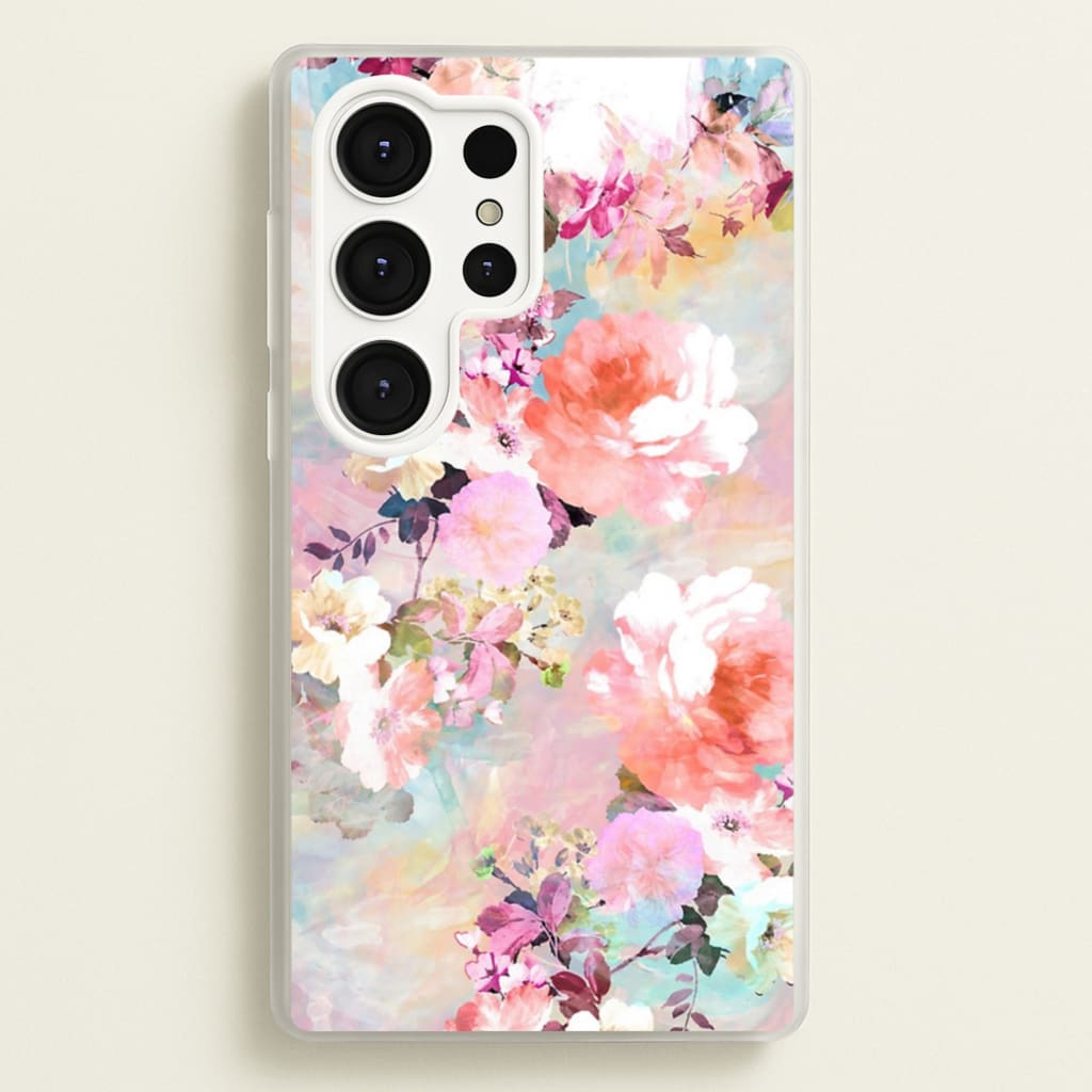 Pastel Pink Floral Pattern - Floral Phone Case for Galaxy S25 Ultra