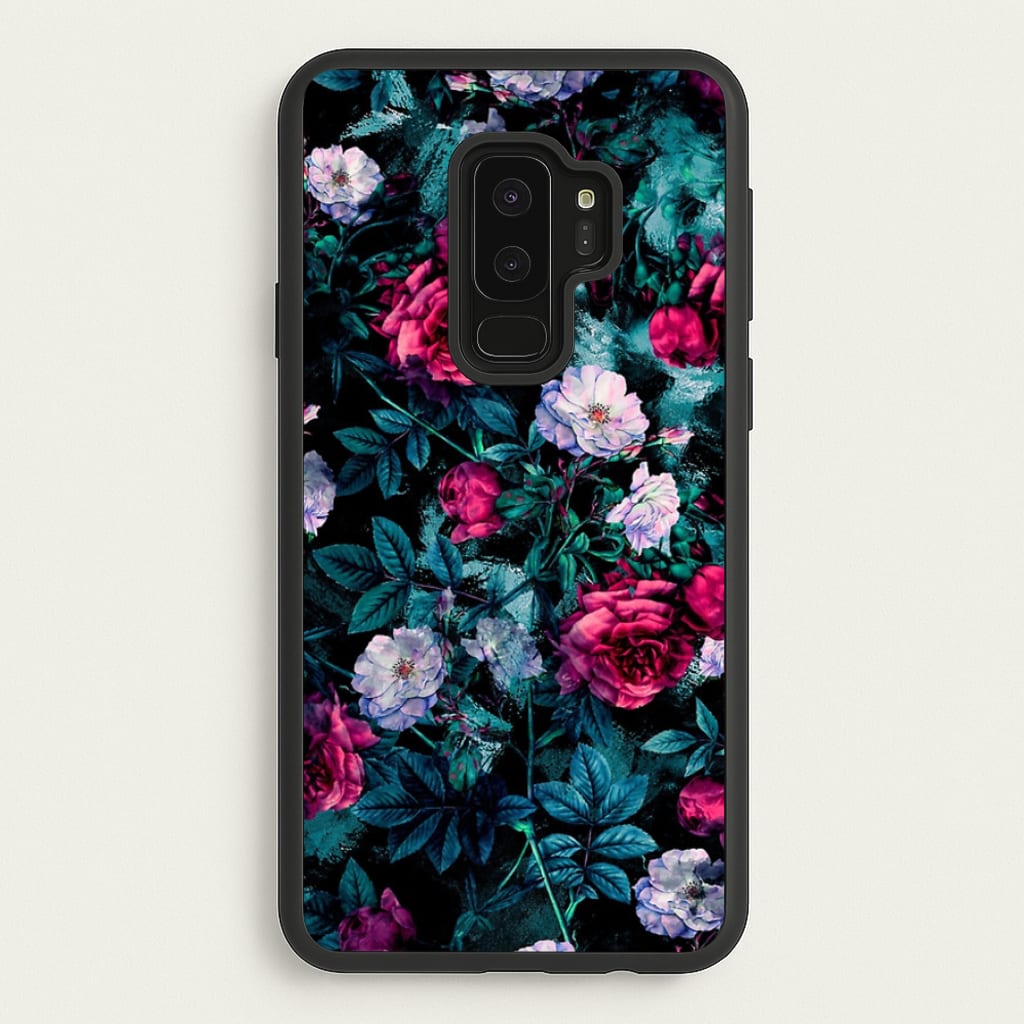 Black Floral Pattern - Floral Phone Case for Galaxy S9 Plus