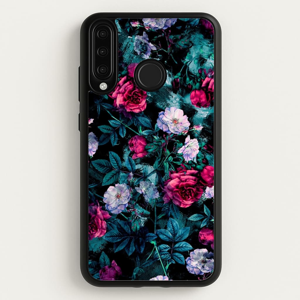 Black Floral Pattern - Floral Phone Case for Huawei P30 Lite