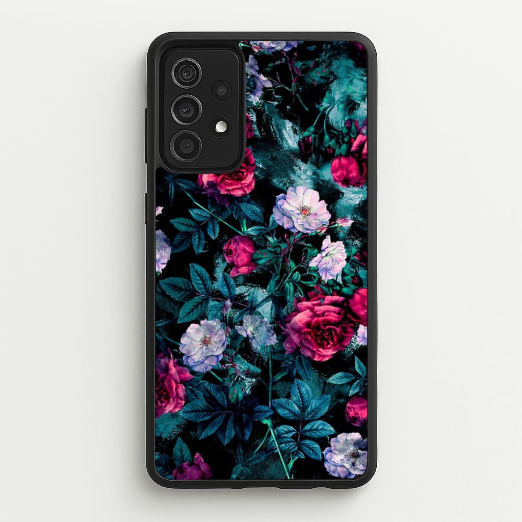 Black Floral Pattern - Floral Phone Case for Galaxy A52 / A52s