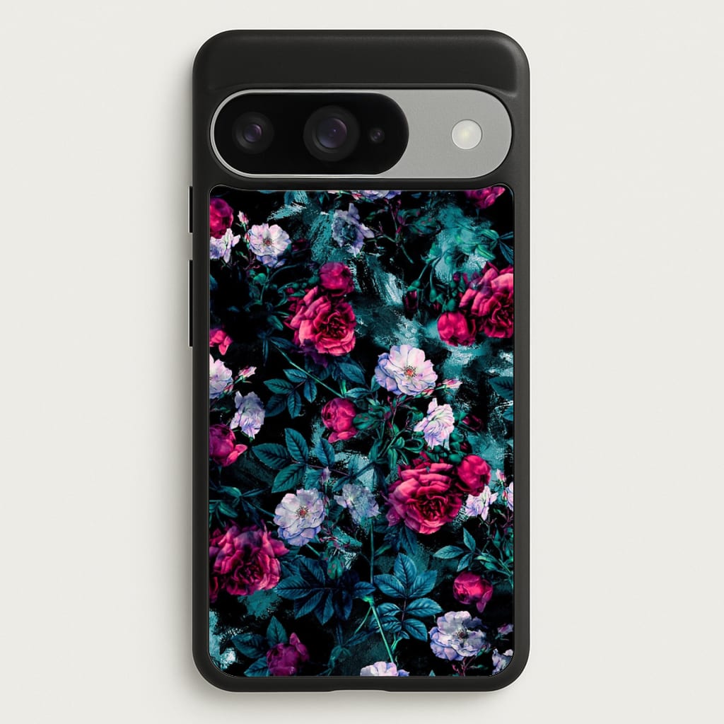 Black Floral Pattern Phone Case for Google Pixel 10 / 10 Pro
