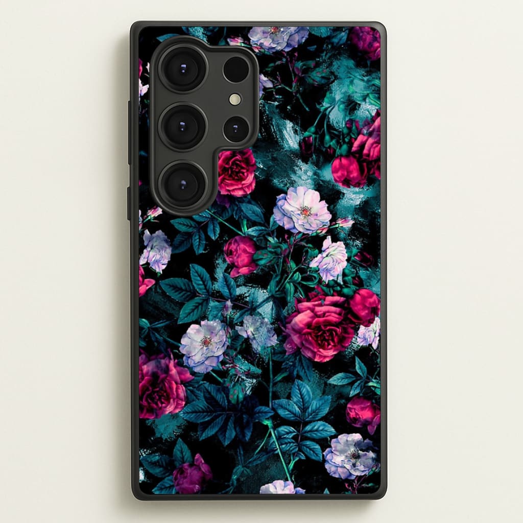 Black Floral Pattern - Floral Phone Case for Galaxy S25 Ultra